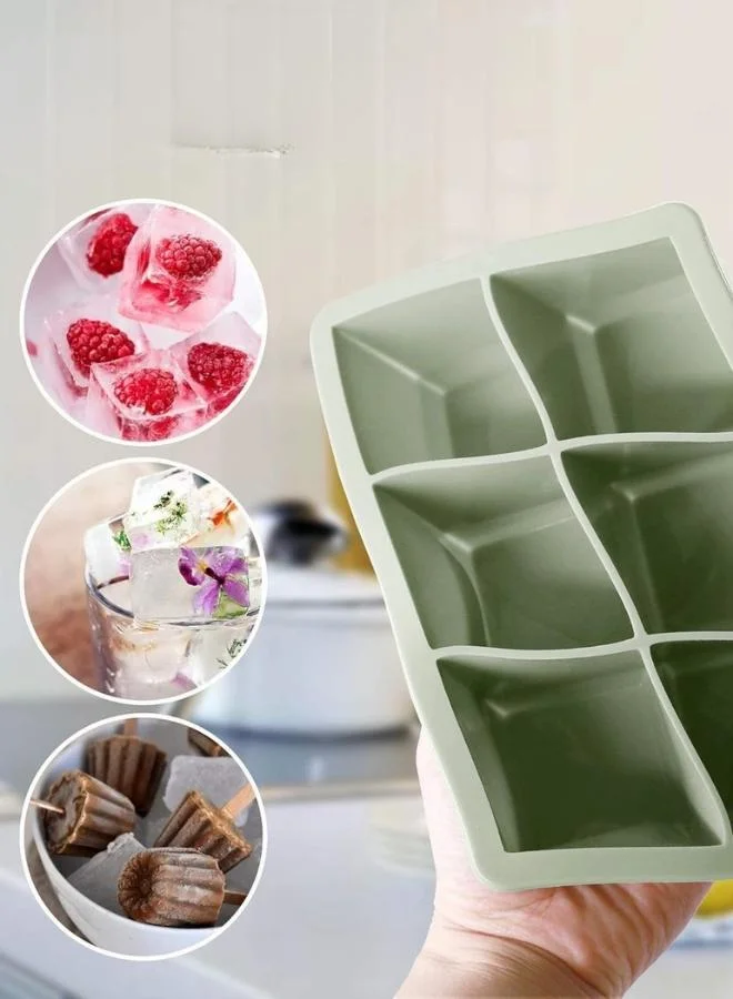 كازا كيسيرا عبوات من  قوالب مكعبات ثلج سيليكون بأغطية - قوالب كبيرة . بوصة سهلة الفك للويسكي والكوكتيلات وطعام الأطفال